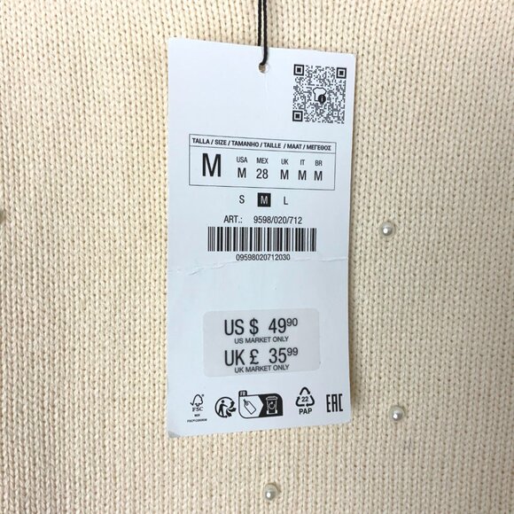 New Zara Knit Sweater with Jewel Beads and Pearls Size Medium - Picture 15 of 16